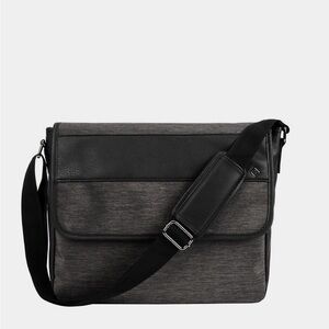 Mantles Unisex 1670 Churchill Messenger Laptop Bag Pleather Charcoal Black Cloth